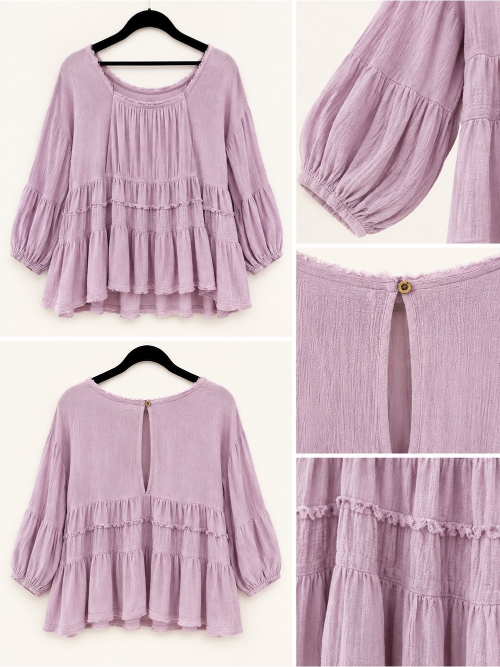 Free People Lavender Ruffled Tiered Peasant Top